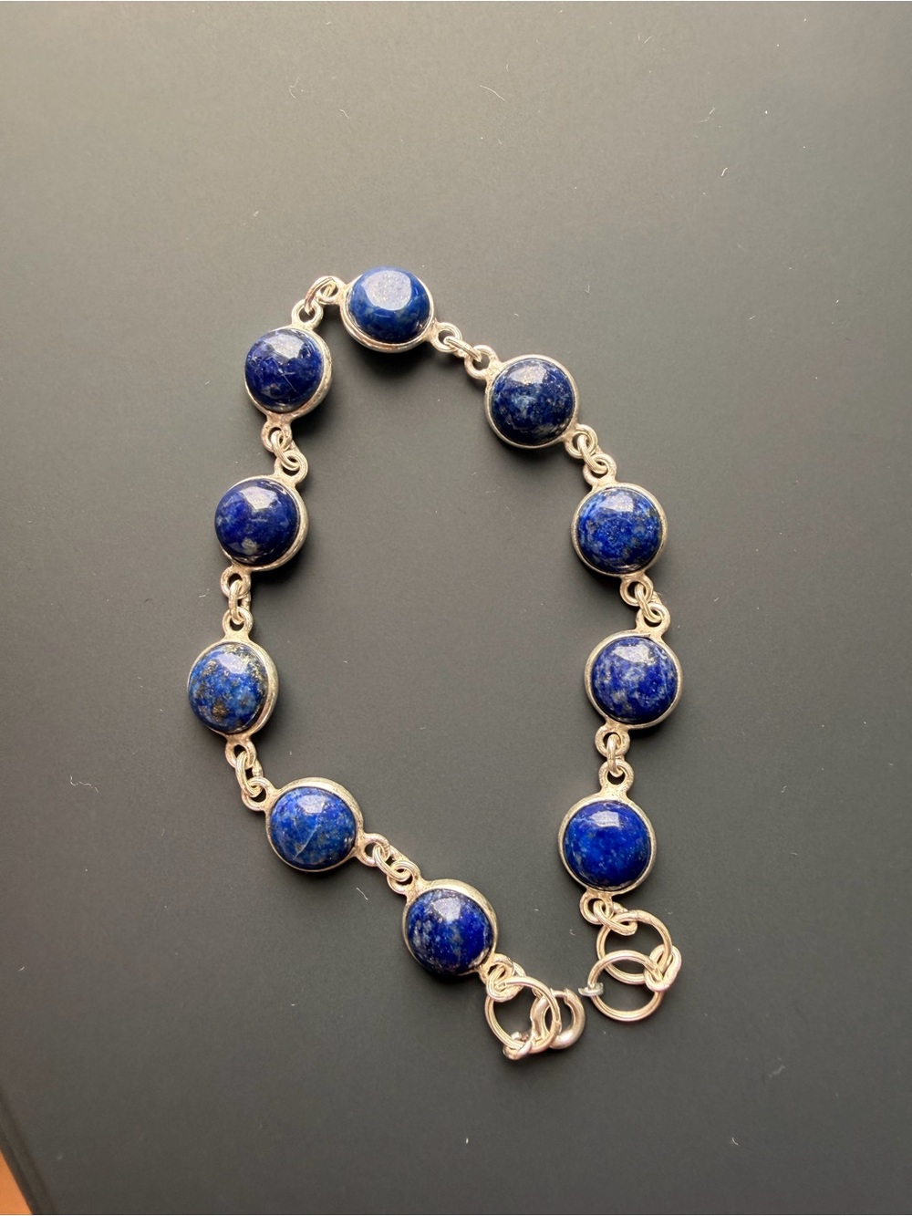 Lapis Lazuli Beaded Silver Link Bracelet